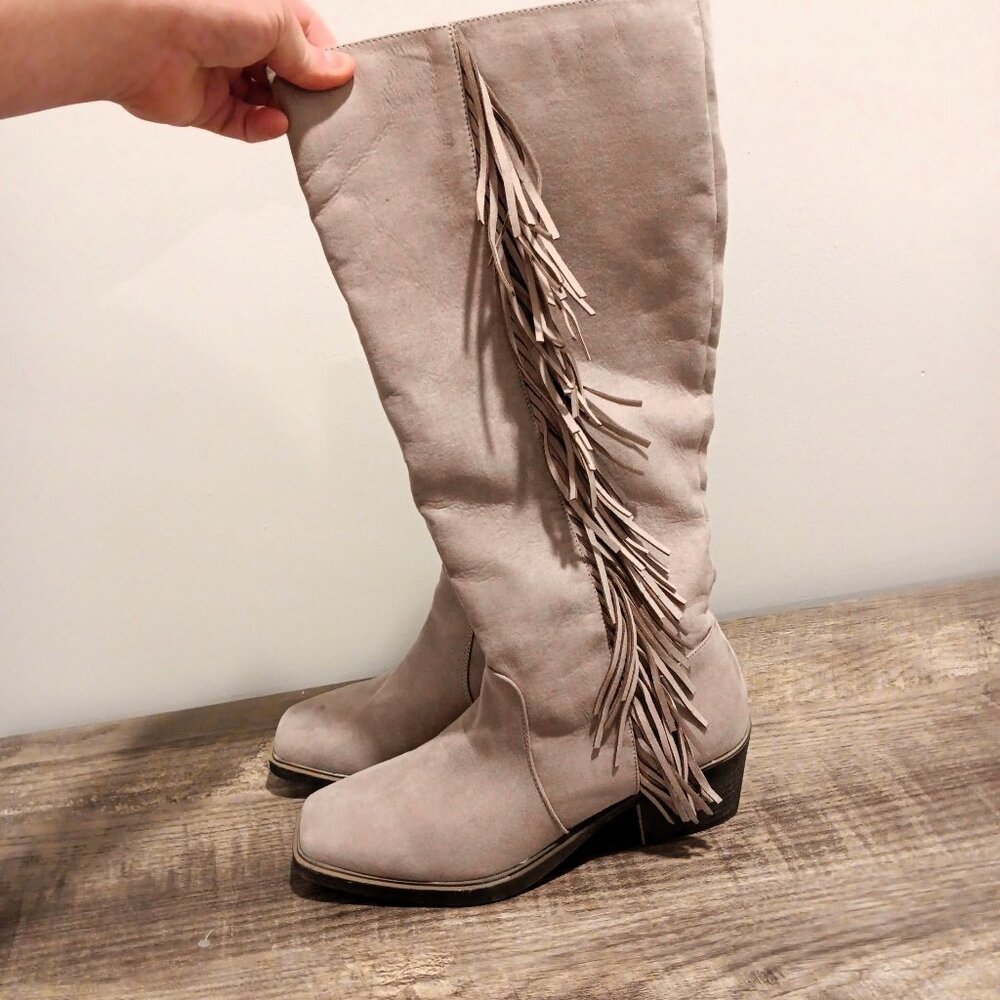 SO Tan Heeled Boots with Fringe Detail